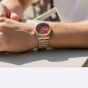 New 50 Meters Resistance Swanson Red and Gold Men's Watch Japan